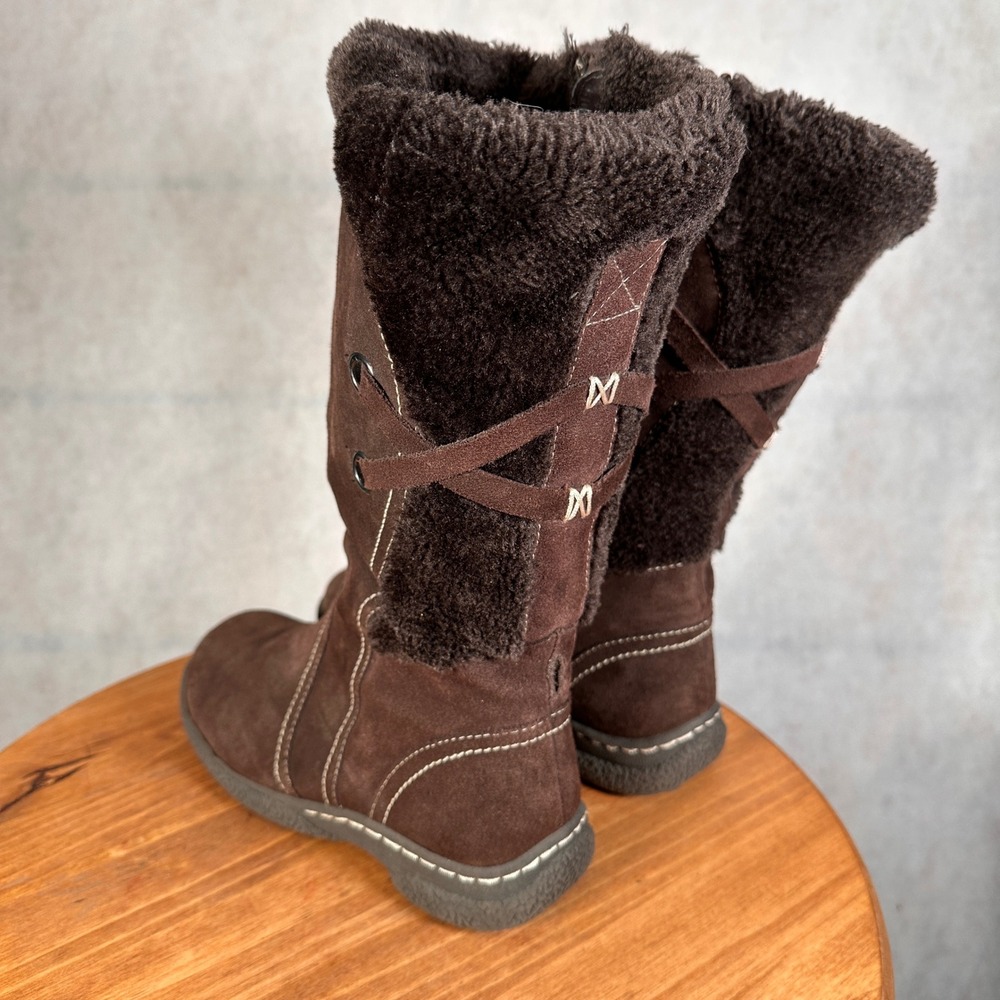 Wanderlust Winter Boots Women 7.5 Brown Good Suede Faux Fur Trim Side Zip - Picture 8 of 13